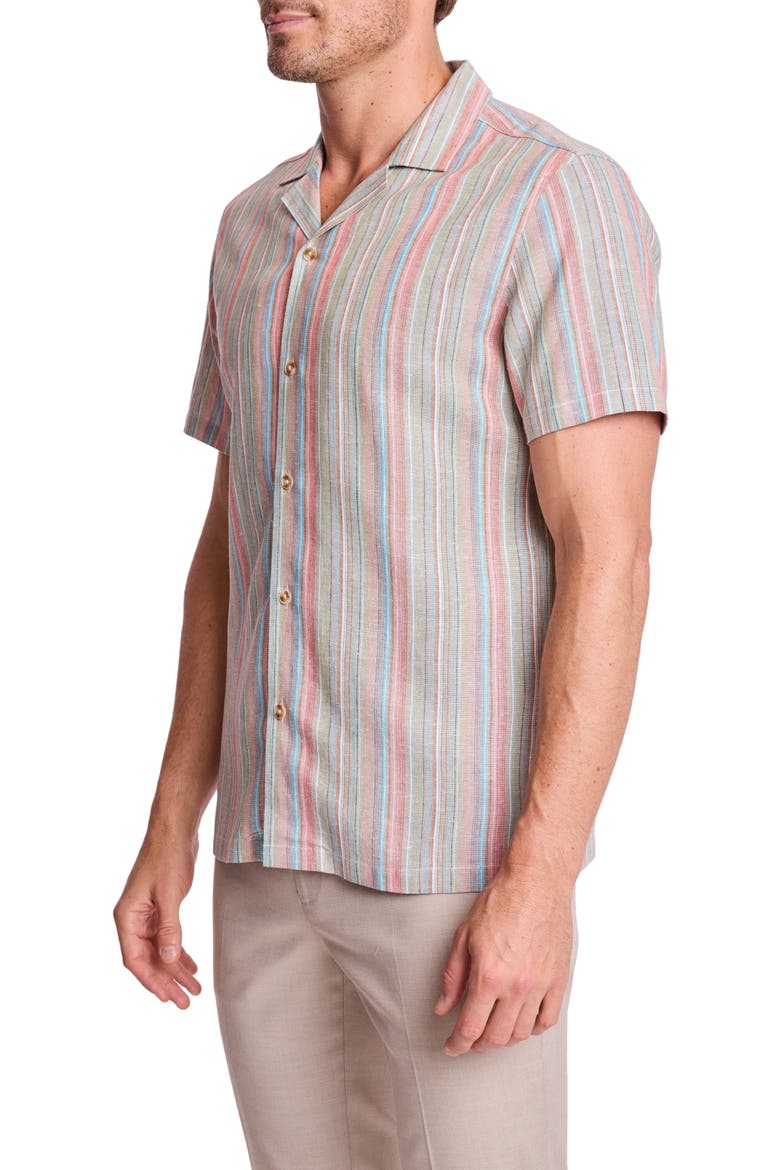 Stripe Linen Blend Camp Shirt, Alternate, color, OCEAN CORAL STRIPE