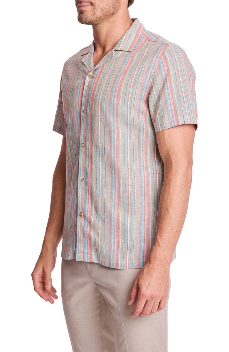 PAISLEY & GRAY Stripe Linen Blend Camp Shirt, Alternate, color, Ocean Coral Stripe