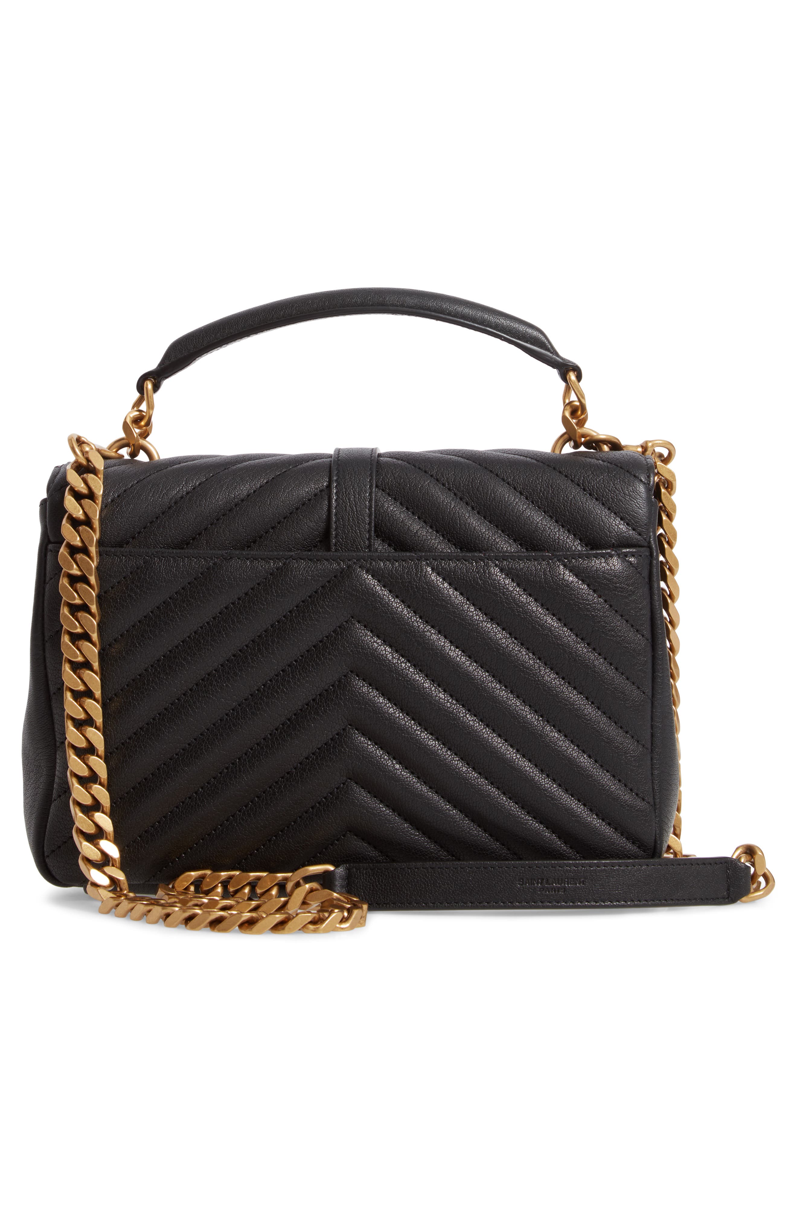 Saint Laurent Medium College Matelassé Leather Shoulder Bag, Alternate, color, 1000 Nero