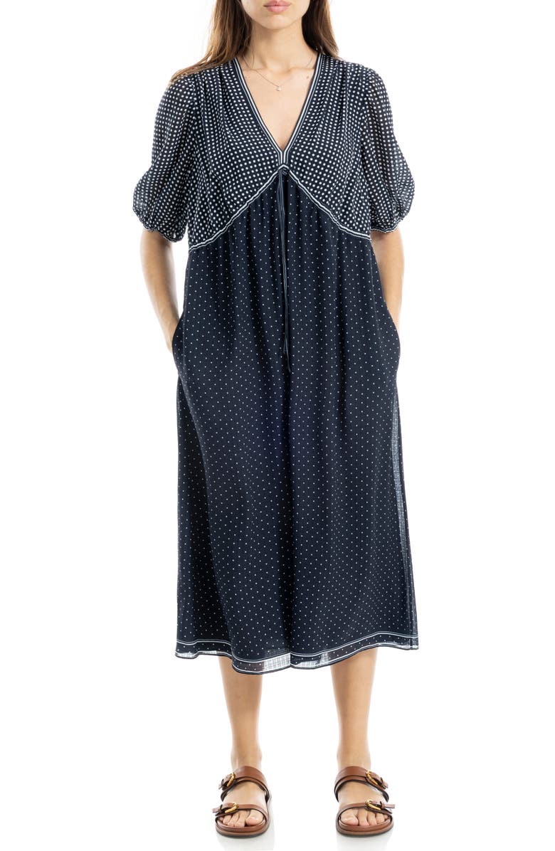 MAX STUDIO Babydoll Midi Dress, Main, color, Navy/ Cream