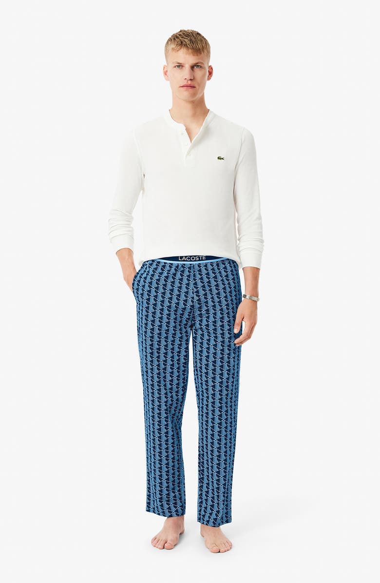 Lacoste Monogram Stretch Cotton Pajama Pants, Alternate, color, Navy Blue/ Overview