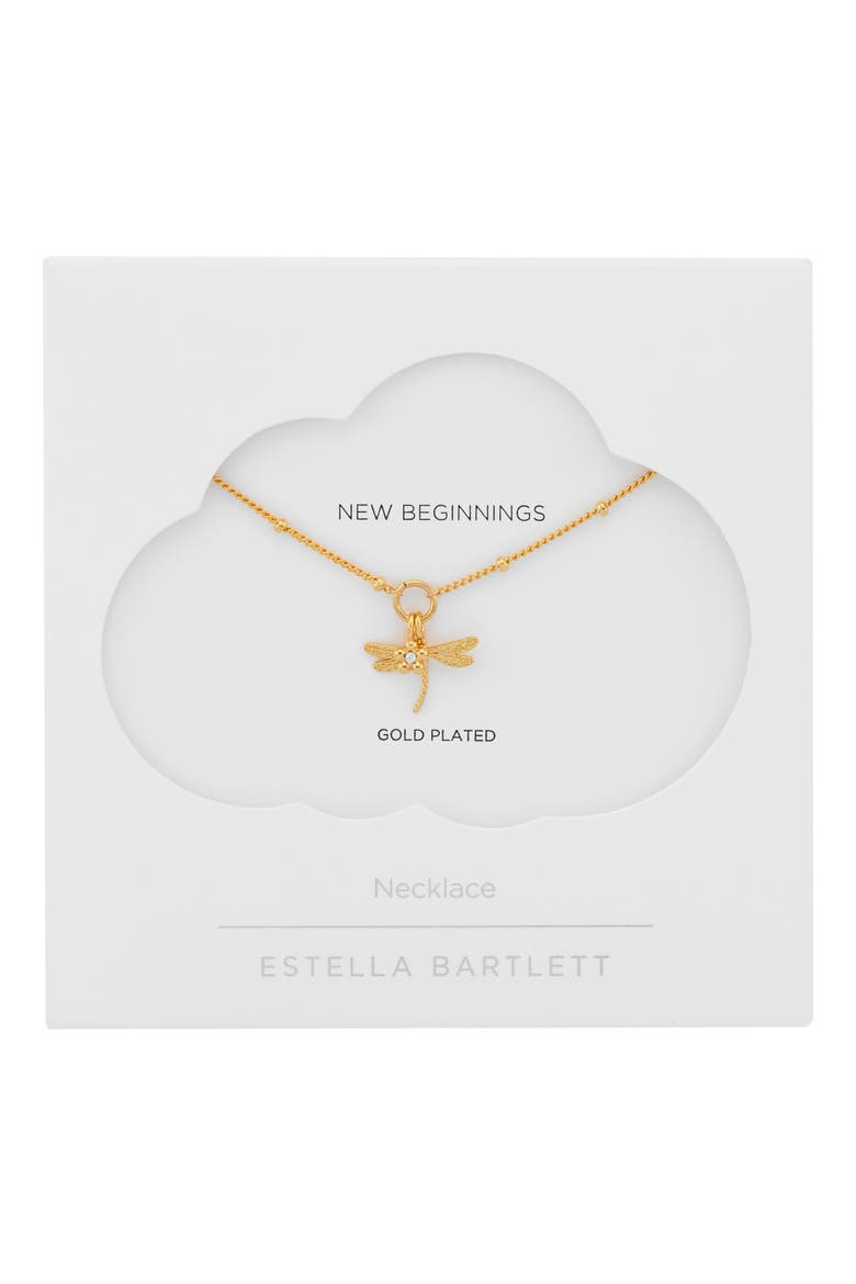 Flower & Dragonfly Charm Necklace, Alternate, color, GOLD