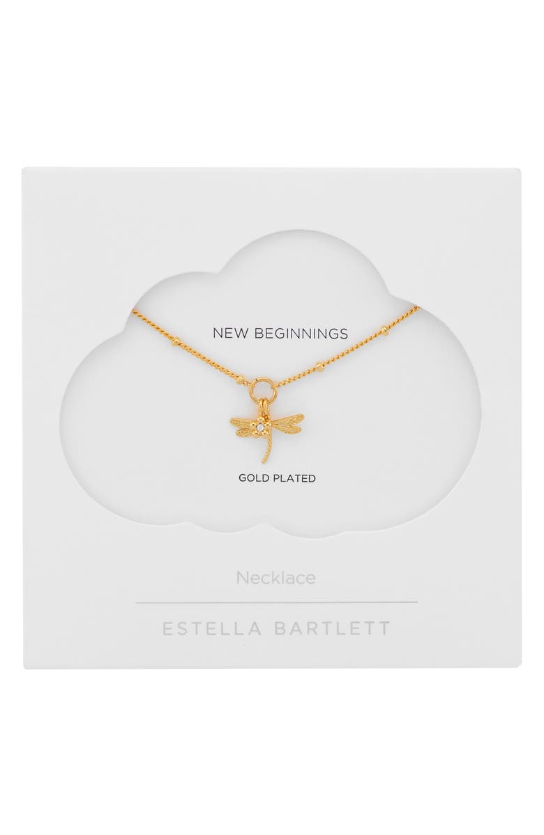 Estella Bartlett Flower & Dragonfly Charm Necklace, Alternate, color, Gold