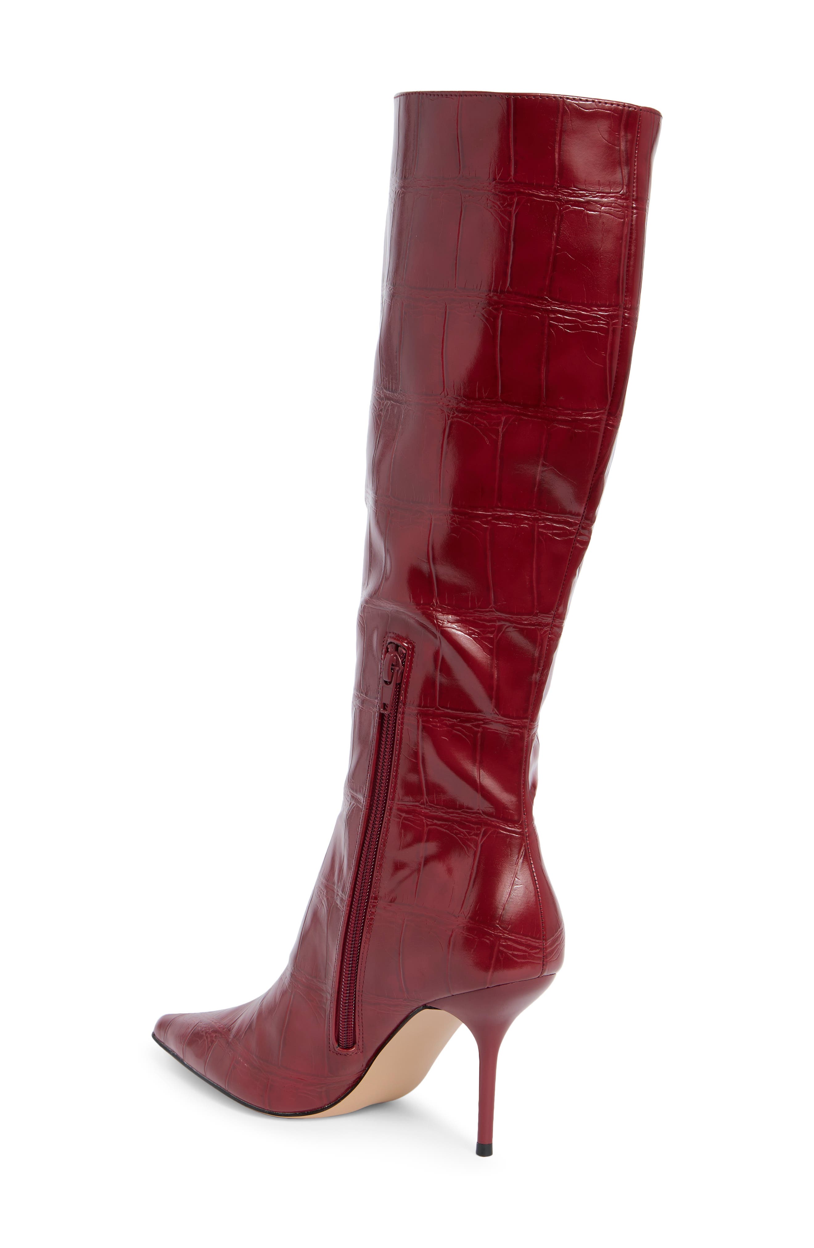 Pallmer Croc Embossed Faux Leather Boot, Alternate, color, RED CROCO