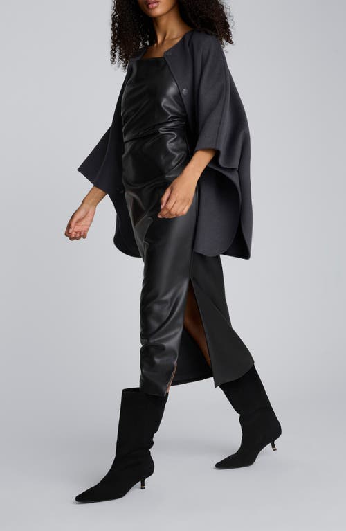 Kenneth Cole Side Pleat Faux Leather Midi Dress In Black