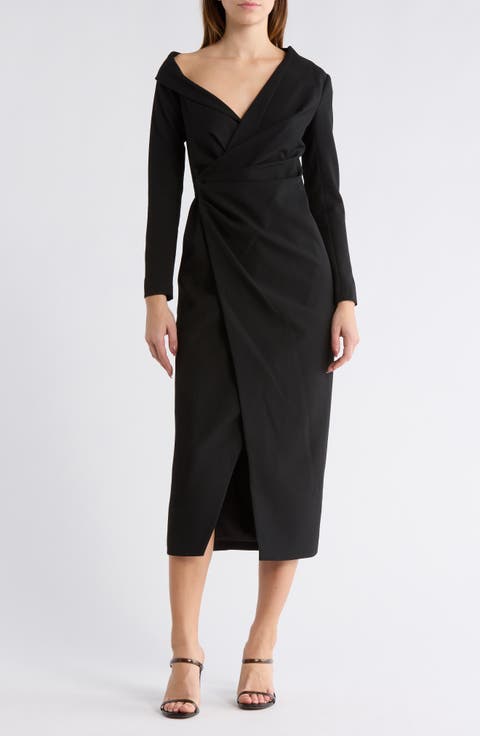 Kylah Long Sleeve Faux Wrap Dress