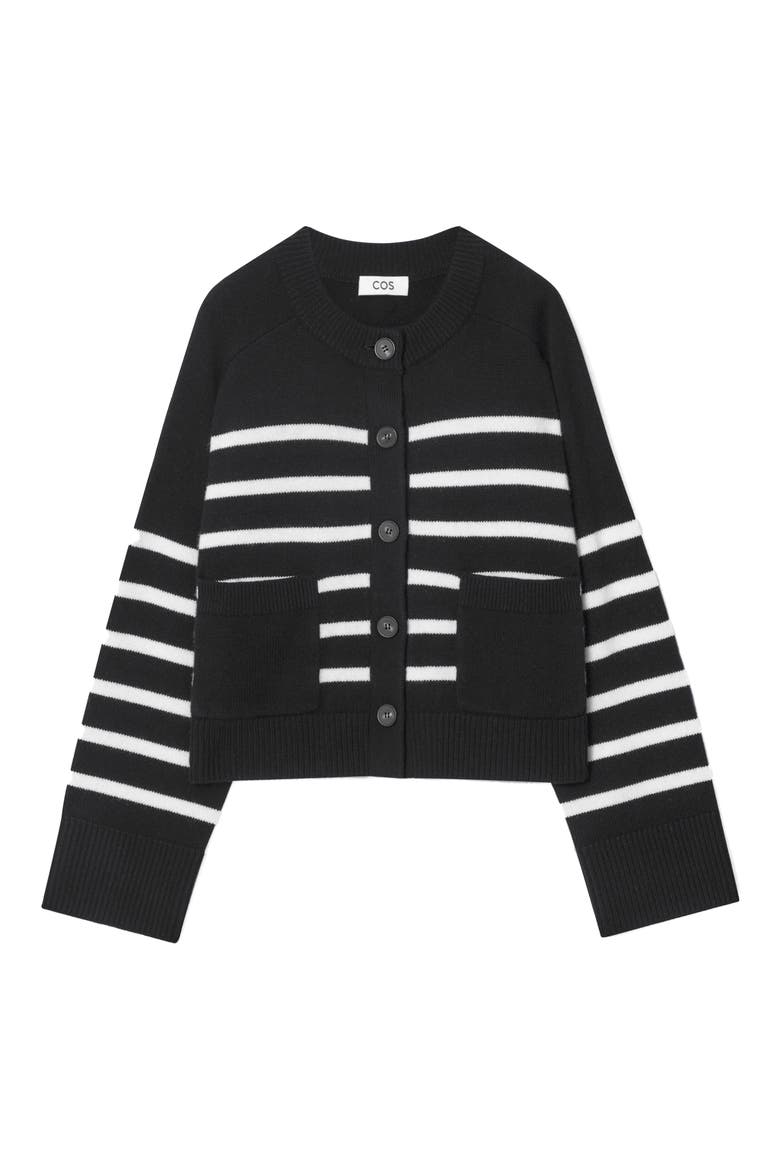 Stripe Wool Cardigan, Alternate, color, BLACK DARK