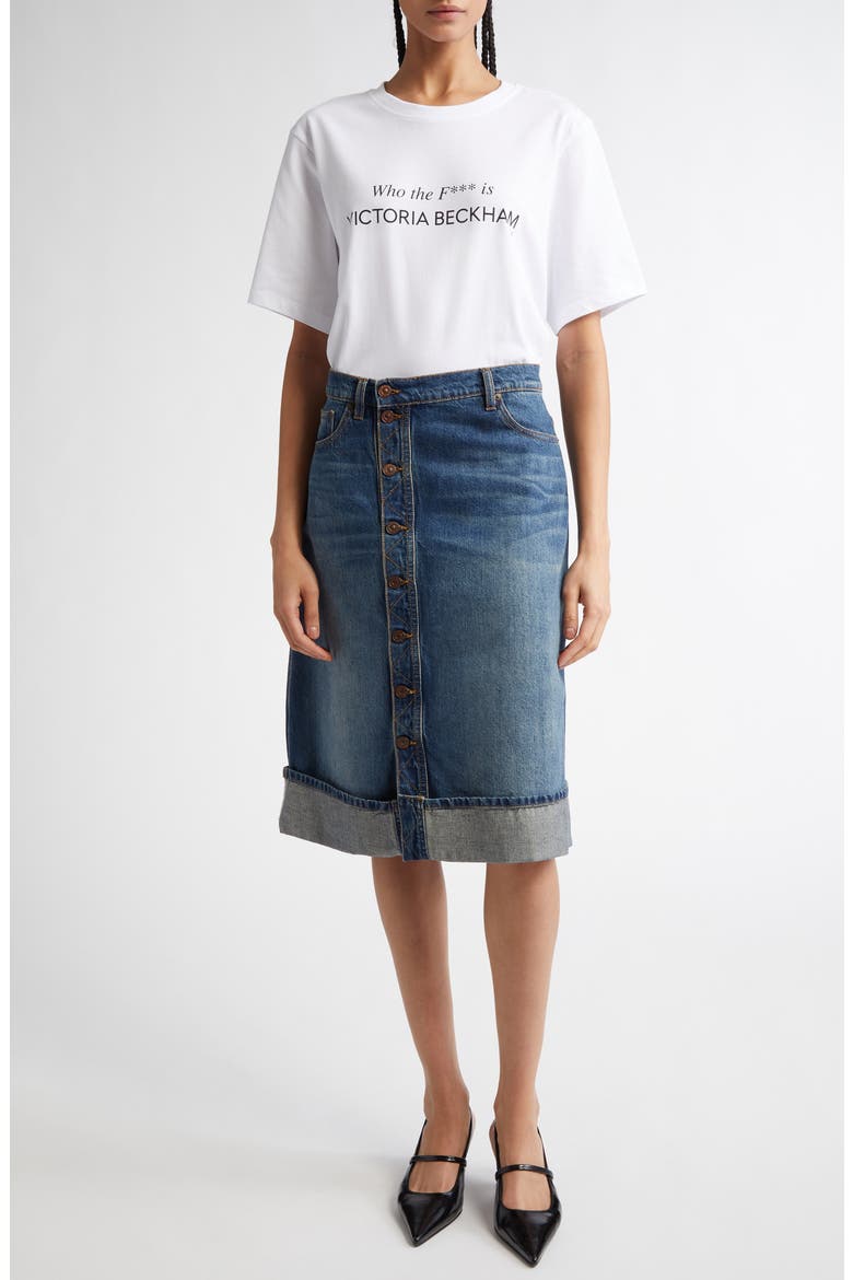 Cuff Denim A-Line Skirt, Alternate, color, HEAVY VINTAGE INDIGO WASH