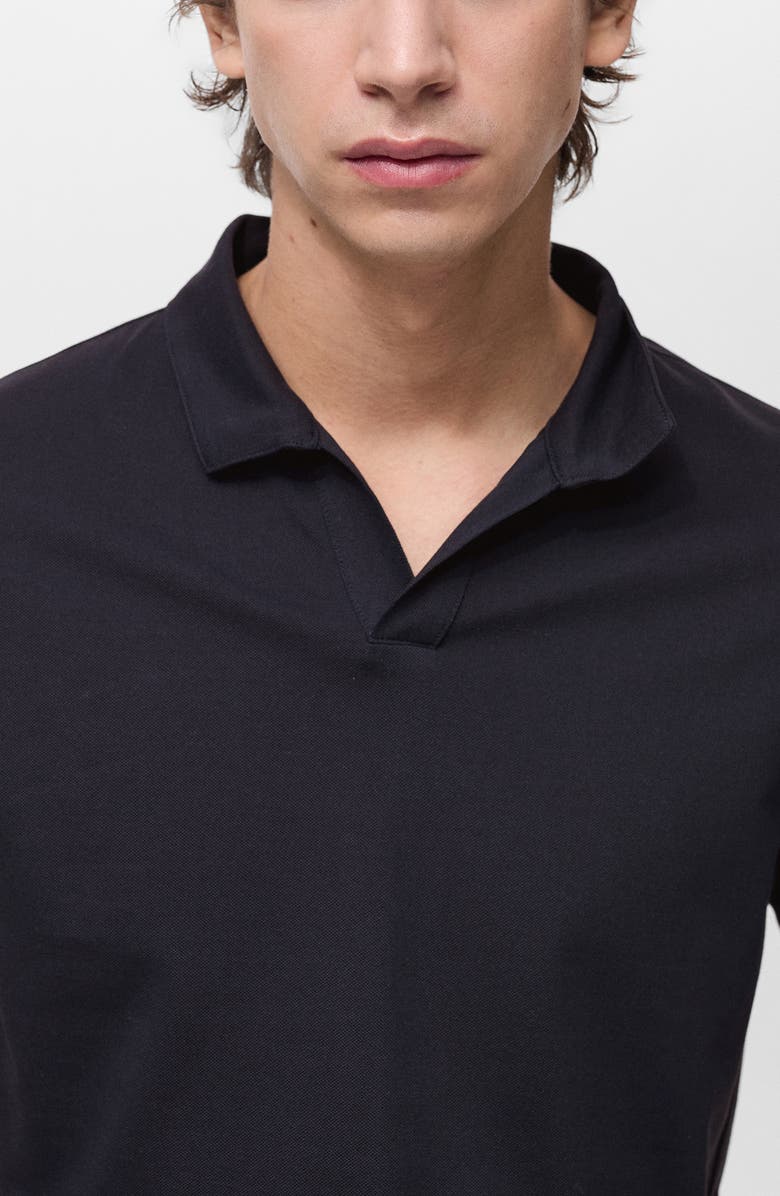 MANGO Slim Fit Johnny Collar Cotton Blend Piqué Polo, Alternate, color, Night Blue