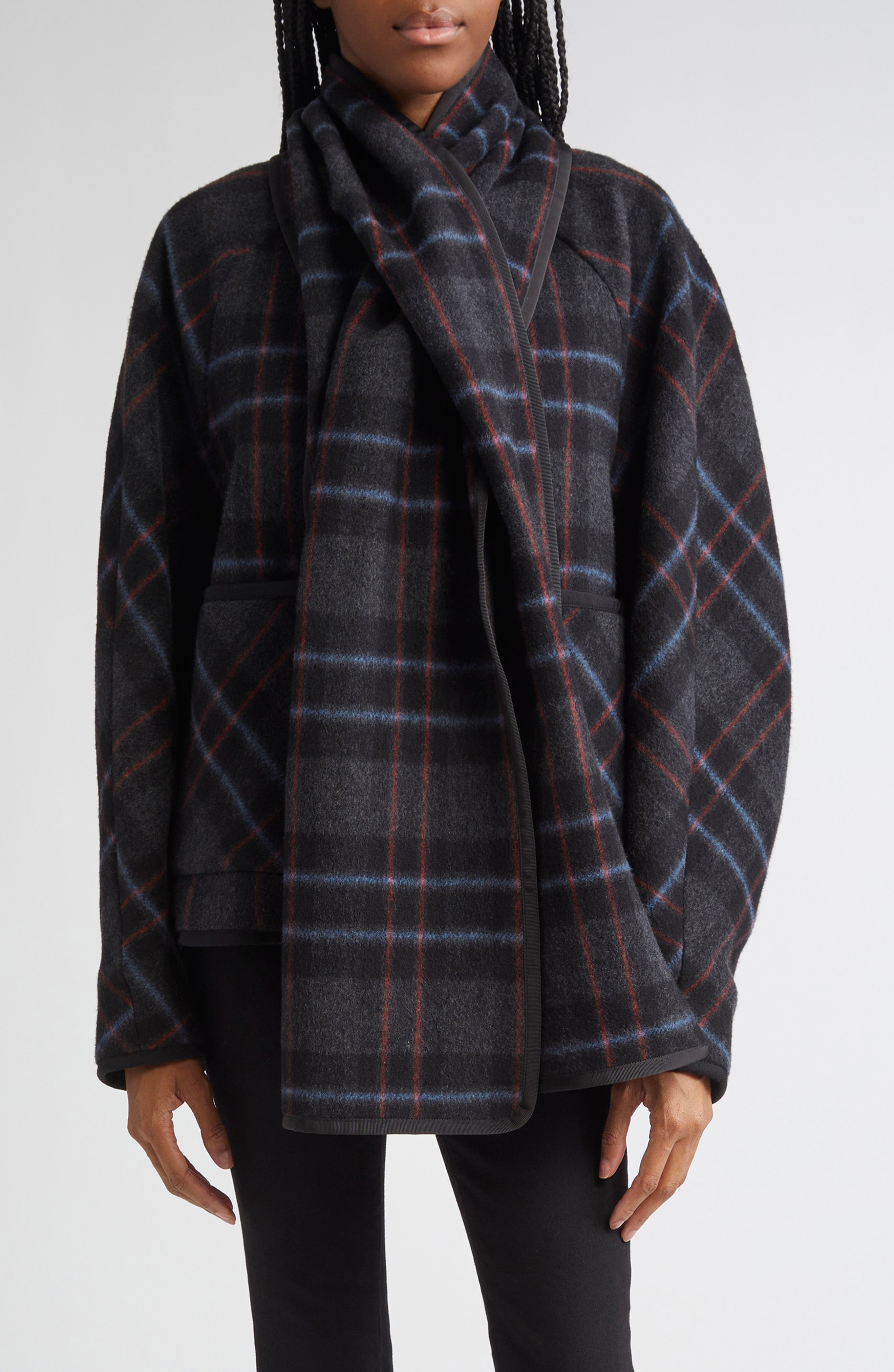 Veronica Beard Martine Plaid Wool Blend Dickey Scarf Coat