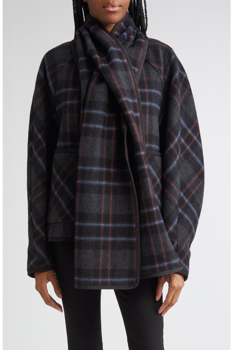 Martine Plaid Wool Blend Dickey Scarf Coat, Main, color, BLACK MULTI
