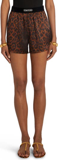 Reflected Leopard Print Stretch Silk Pajama Shorts