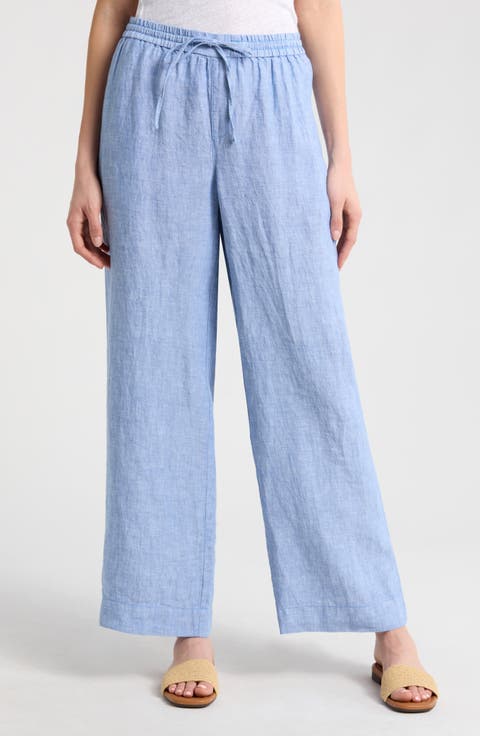 【BAON】[unisex] Eleve Linen Banding Wide Pants - Linen 100 Max Studio Women's Linen Blend Wide Leg Pant with Waist Tie