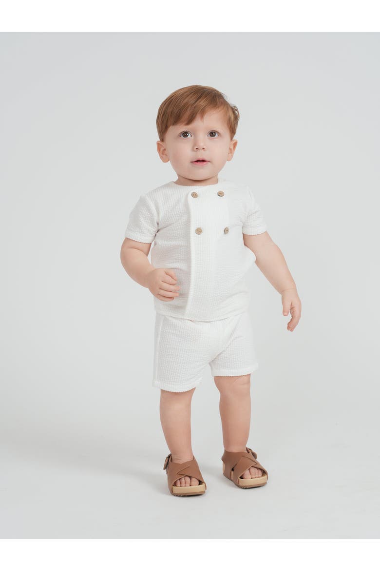 Seersucker Wrap Short Sleeve Top and Shorts Set, Alternate, color, Off White