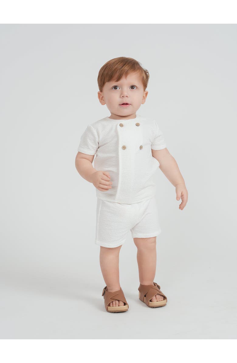 Mr. Mr. Seersucker Wrap Short Sleeve Top and Shorts Set, Alternate, color, Beige