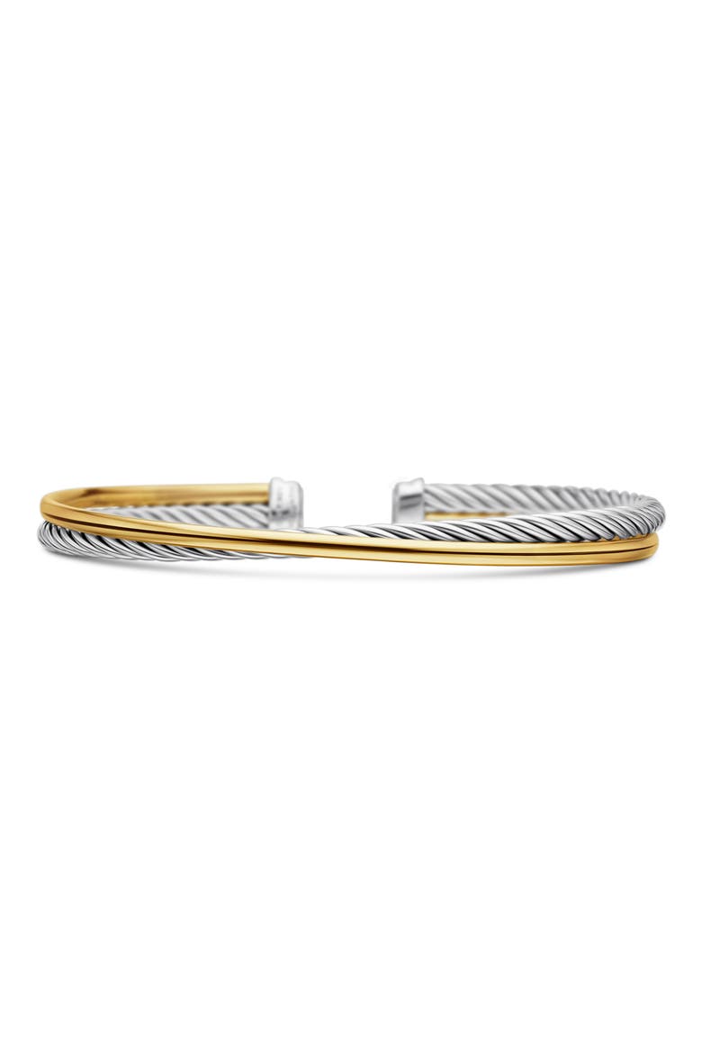 Crossover Bracelet in Sterling Silver with 18K Yellow Gold, 3mm, Main, color, SILVER/ GOLD