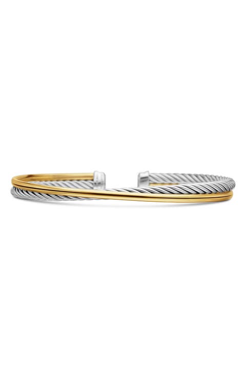 Crossover Bracelet in Sterling Silver with 18K Yellow Gold, 3mm