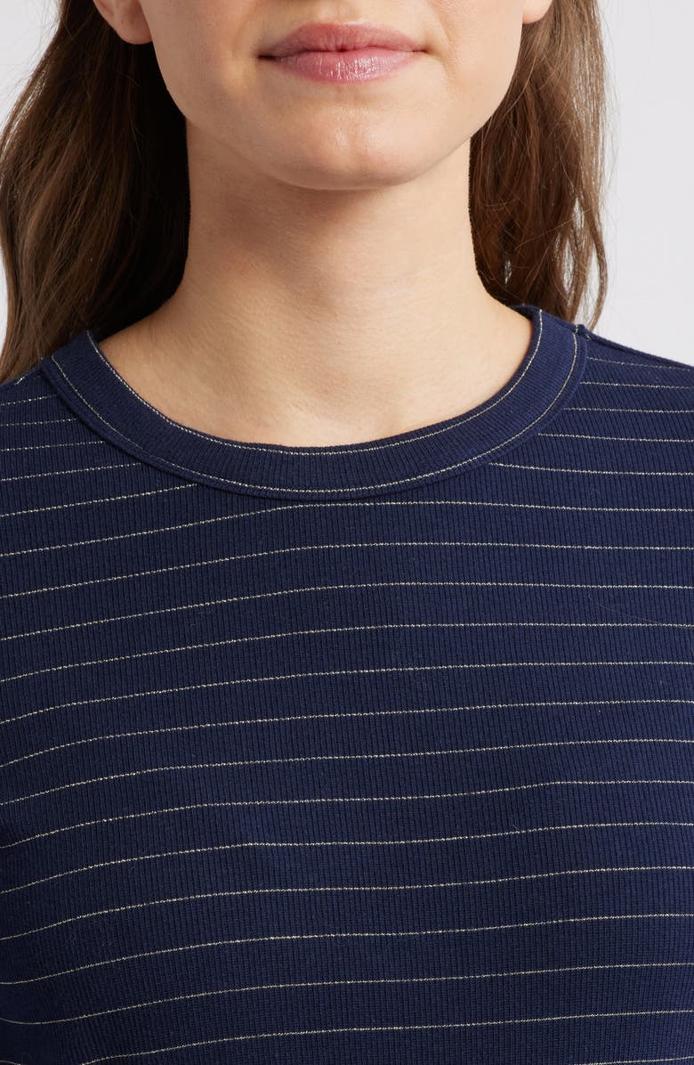 Marine Layer Lexi Stripe Sun-In Rib Long Sleeve T-Shirt, Alternate, color, Navy/ Gold