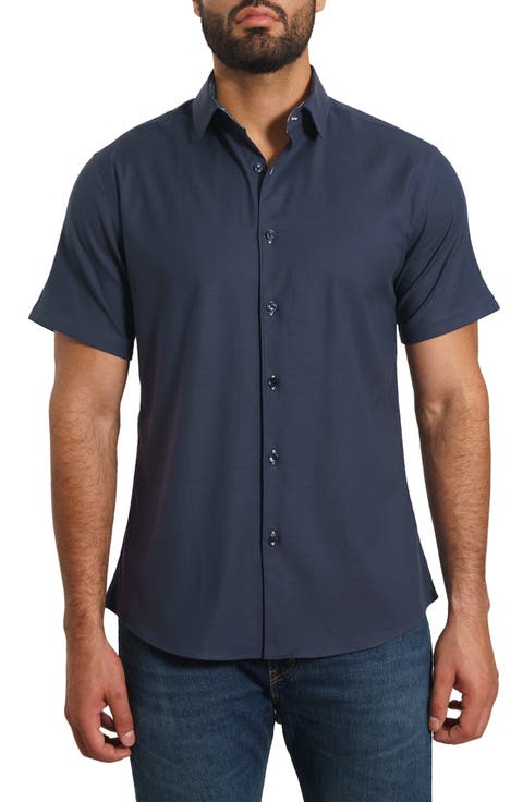 Trim Fit Solid Short Sleeve Button-Up Shirt