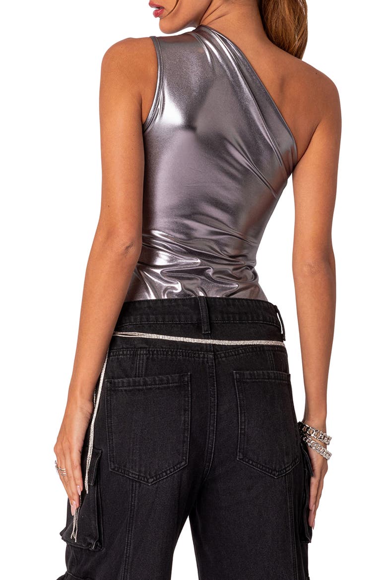 Feona Metallic One-Shoulder Bodysuit, Alternate, color, SILVER