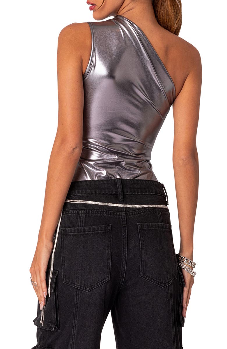 EDIKTED Feona Metallic One-Shoulder Bodysuit, Alternate, color,