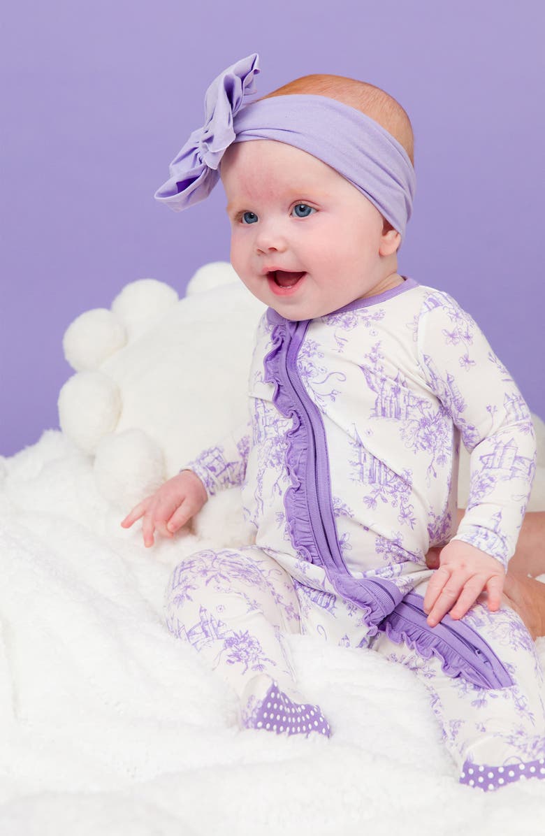 RuffleButts Castle Toile Ruffle Convertible Zip Footie, Alternate, color,