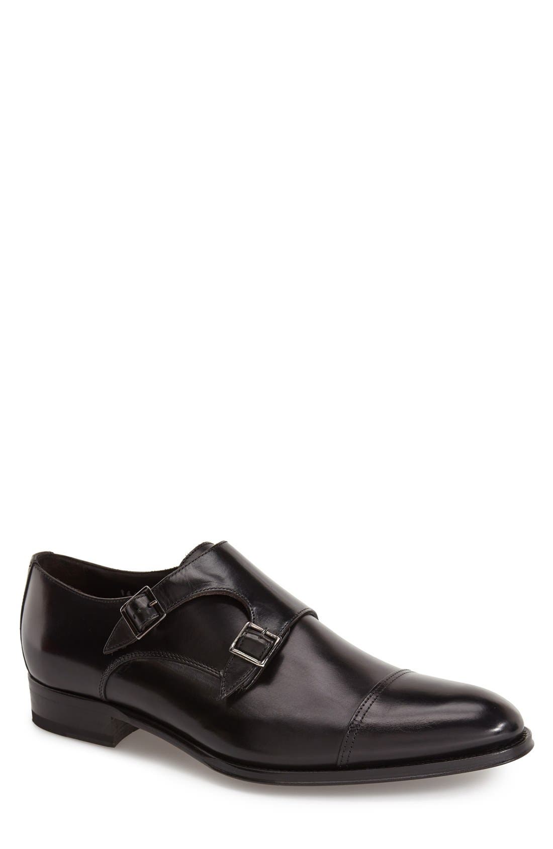 'Medford' Double Monk Strap Shoe, Main, color, BLACK LEATHER