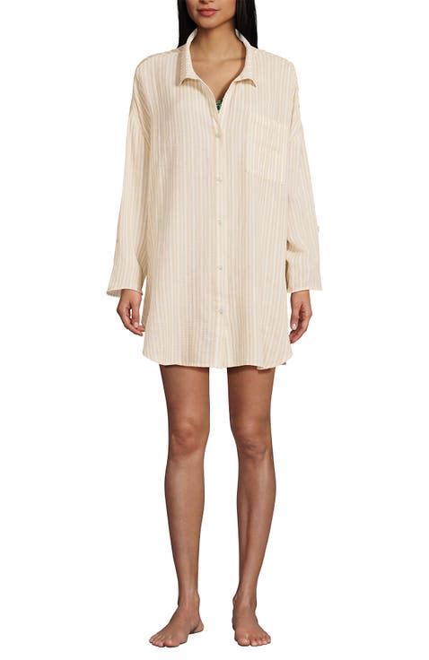 Oversized Gauze Button Front Cover-Up Shirt