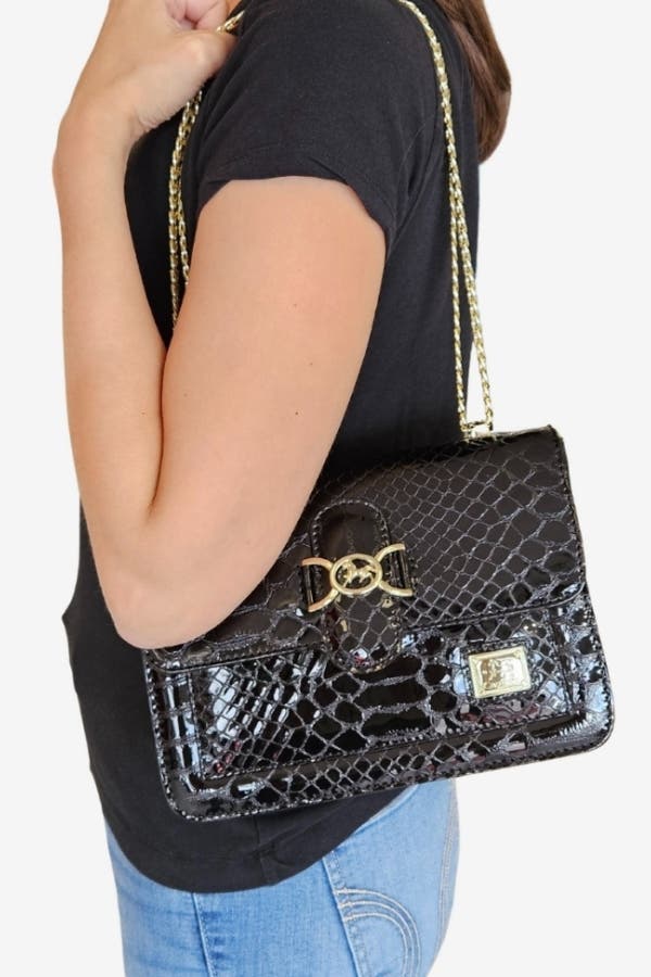 Gallop Patent Leather Shoulder Bag 471, Alternate, color, Black