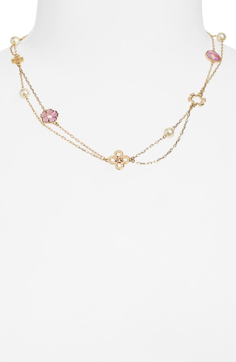 Tory Burch Kira Clover Mother-of-Pearl Charm Layered Necklace, Alternate, color,