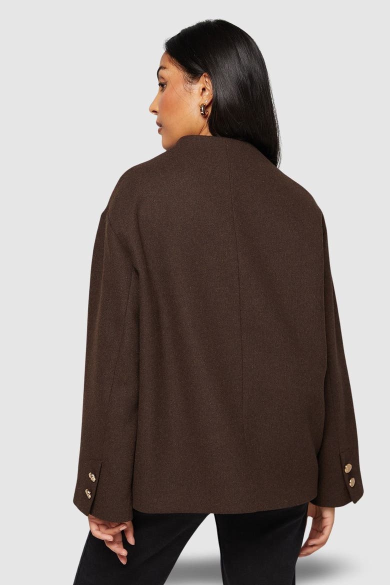 Petite Grown On Neck Peacoat, Alternate, color, Chocolate