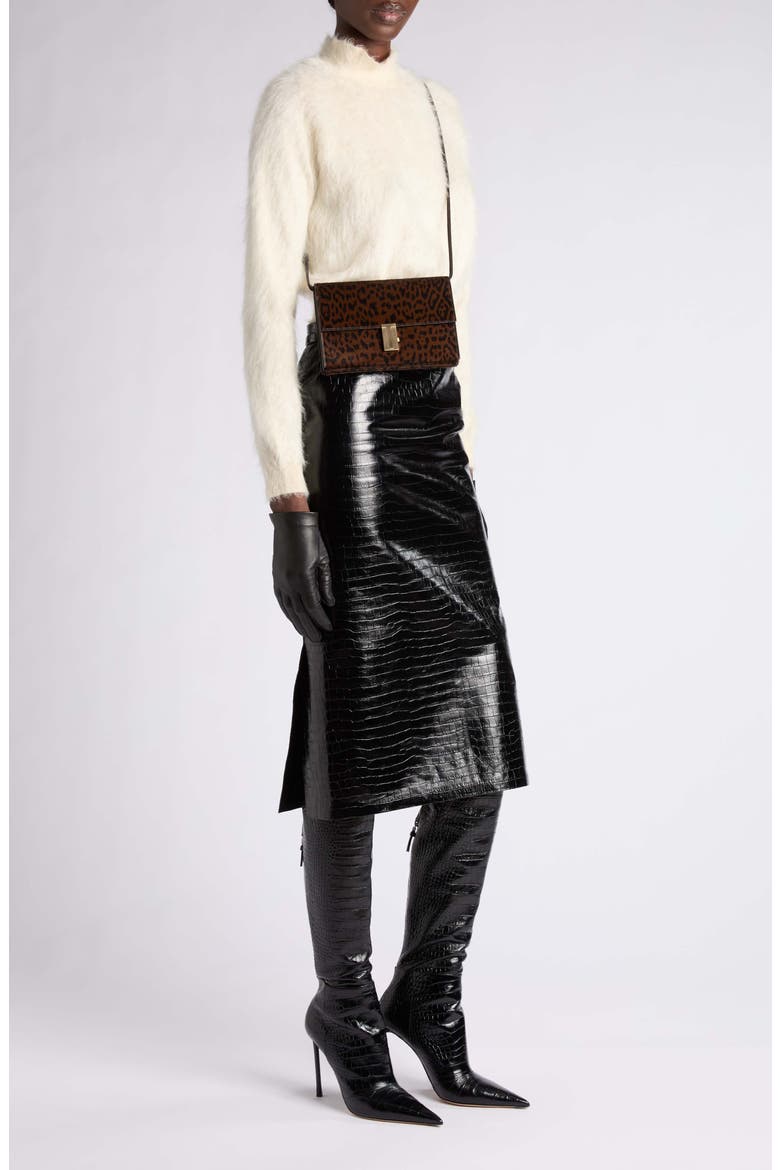 Croc Embossed Leather Pencil Skirt, Alternate, color, BLACK