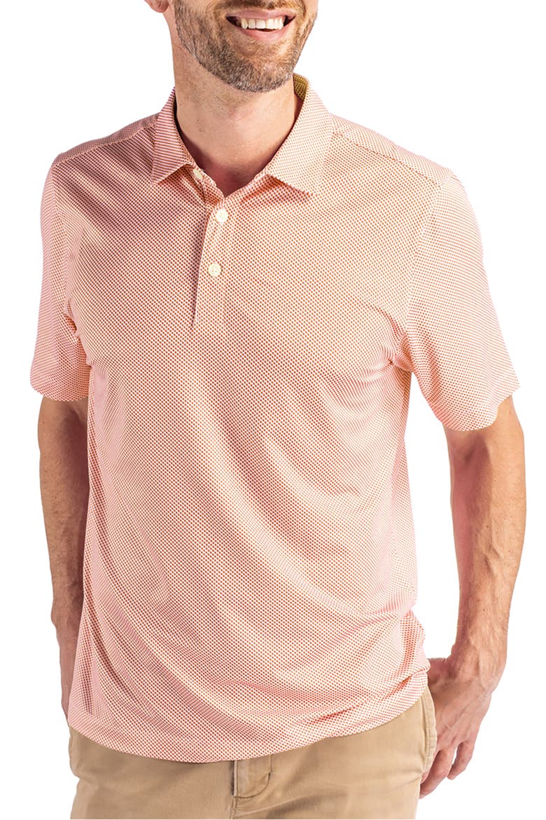 Pike Symmetry Print Recycled Blend Polo, Main, color, WHITE/ COLLEGE ORANGE