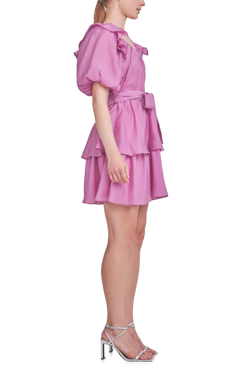 Endless Rose Ruffle Tie Waist Puff Sleeve Tiered Minidress, Alternate, color, Orchid