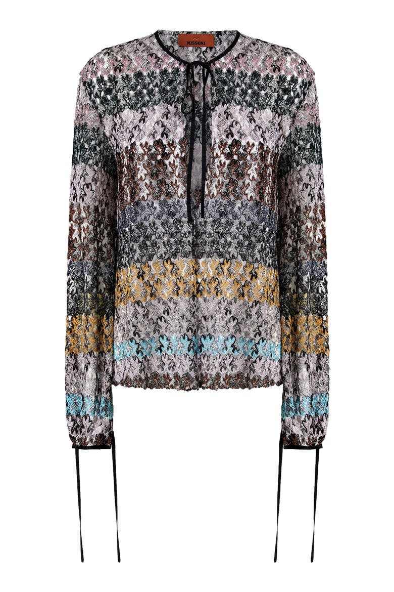 Crew Neck Blouse In Embroidered Lace, Alternate, color, Multicoloured