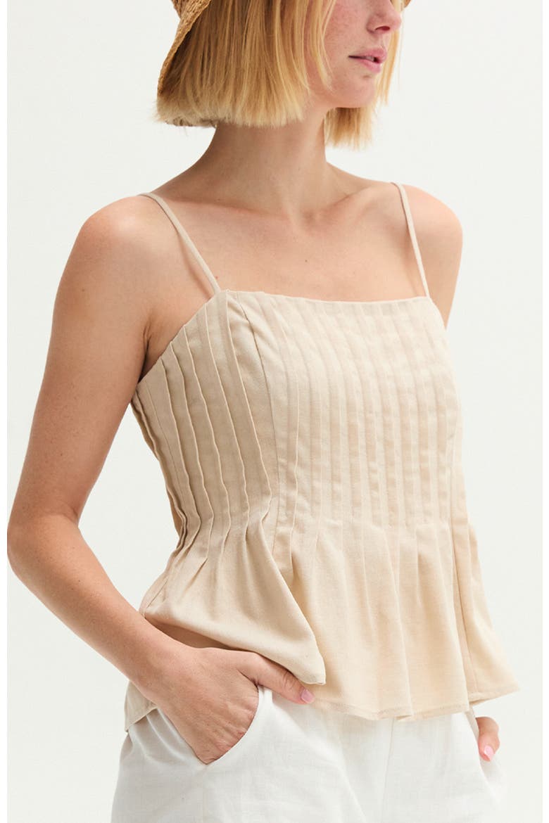 Pleated Sleeveless Linen Blend Top, Alternate, color, Oatmeal