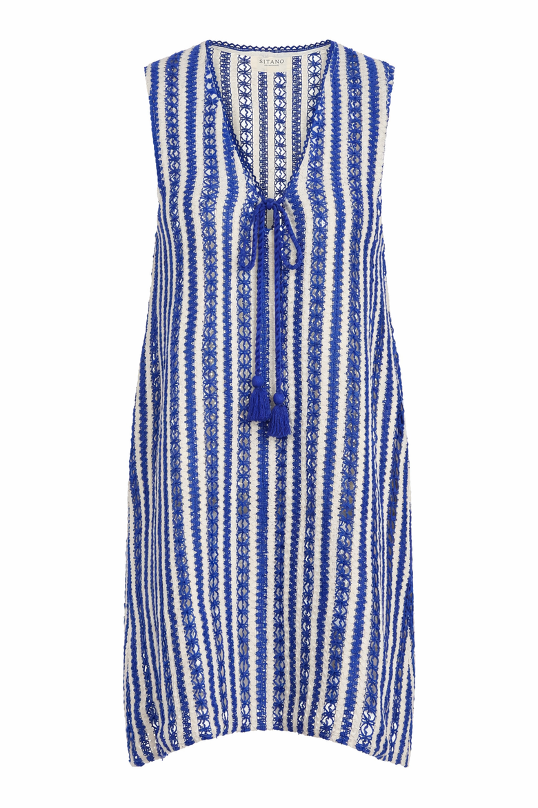Sorrento Short Crochet Cover-Up, Alternate, color, Azule Blue & White Stripes