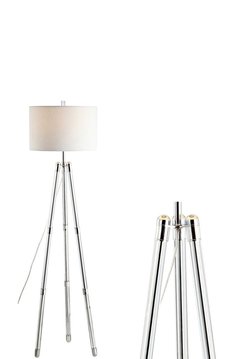 JONATHAN Y Arliss 60" Surveyor
s Tripod Metal/Crystal LED Floor Lamp, Chrome, Main, color, Chrome