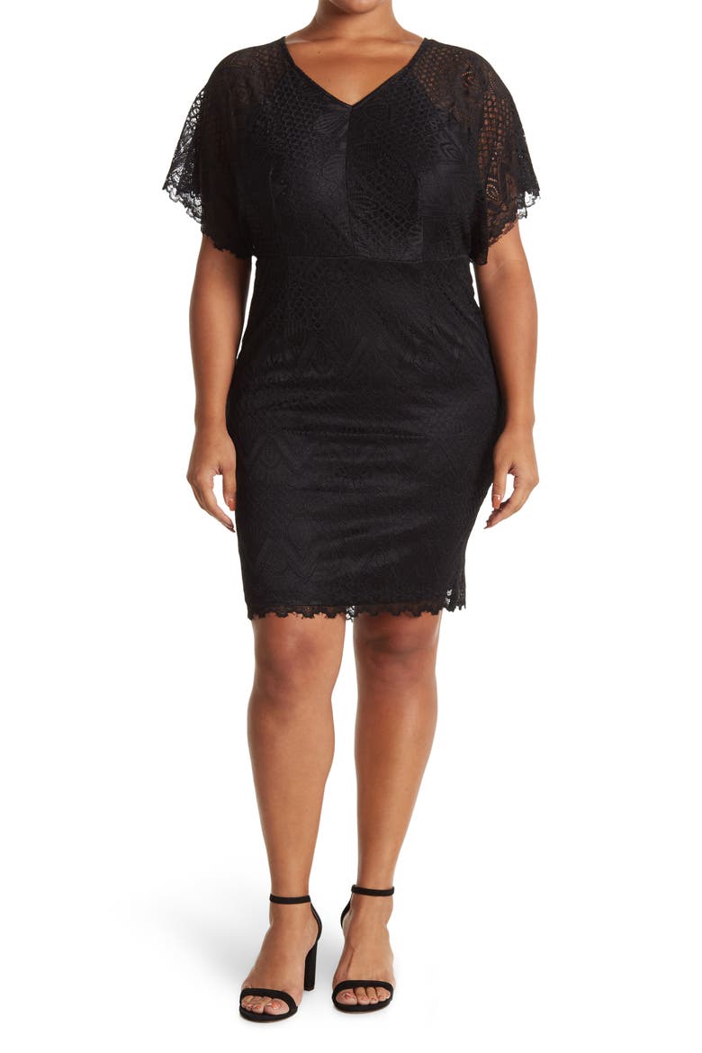 Jeanne V-Neck Lace Dolman Dress, Main, color, BLACK