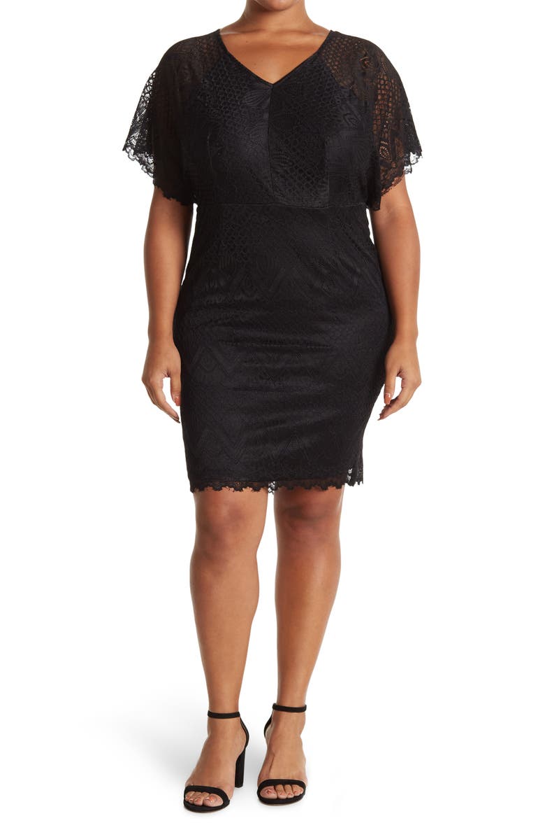 Love By Design Jeanne V-Neck Lace Dolman Dress, Main, color, Black
