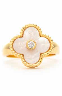 RIVKA FRIEDMAN Mother of Pearl & CZ Flower Ring