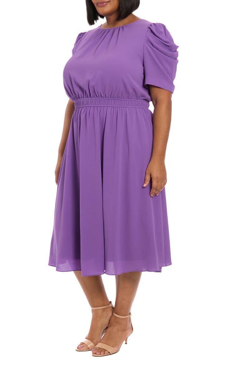 Shirred Crewneck Midi Dress, Alternate, color, DEEP LAVENDER