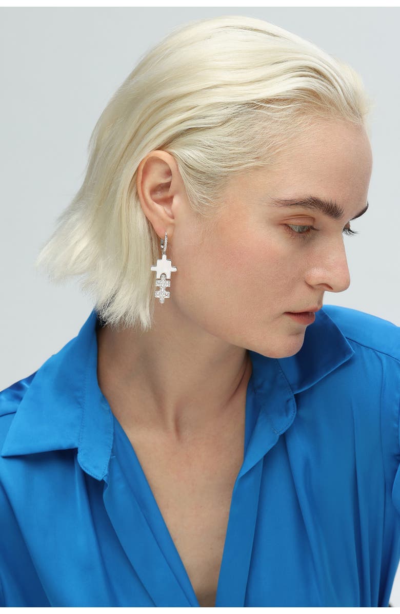 Classicharms Jigsaw Puzzle Drop Earrings, Alternate, color, Silver