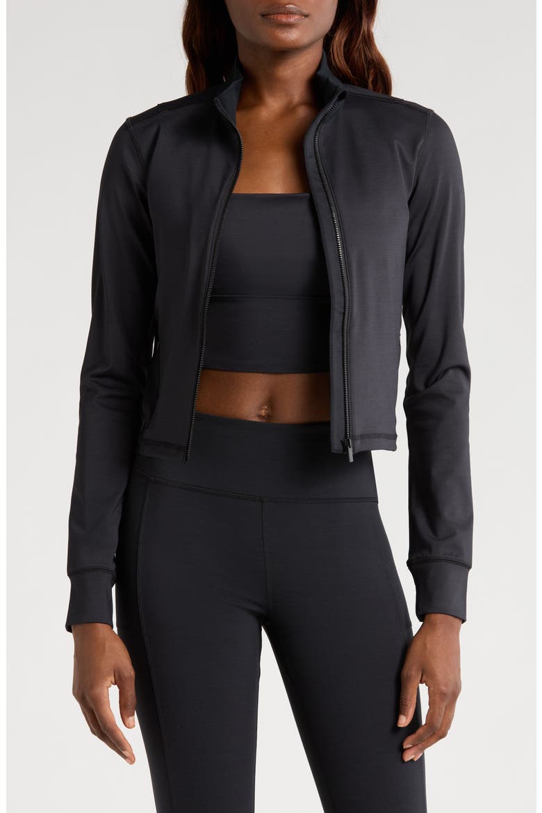 Moveknit Full Zip Crop Jacket, Main, color, HEATHER BLACK