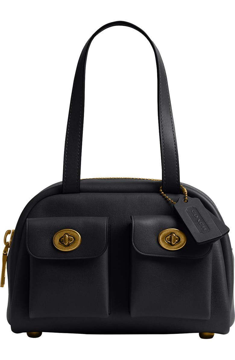 COACH Twin Turnlock Leather Top Handle Bag, Main, color, Black