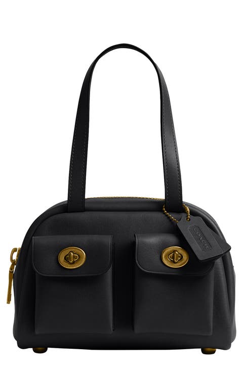 Twin Turnlock Leather Top Handle Bag