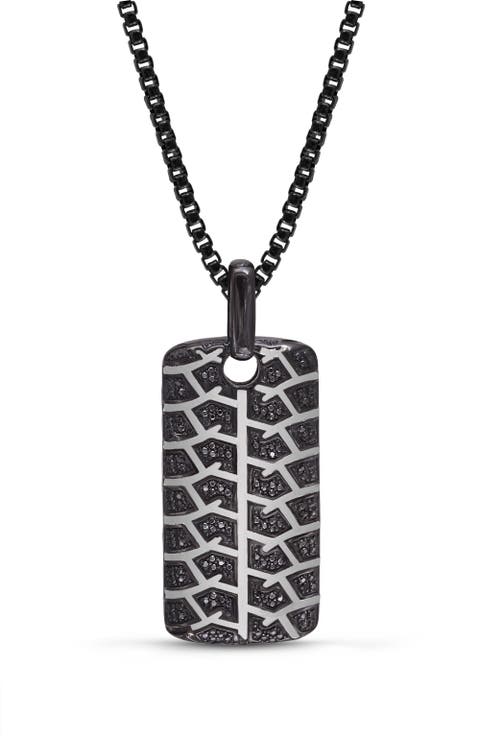Born Tire Tread Silver & Black Diamond Tag Necklace