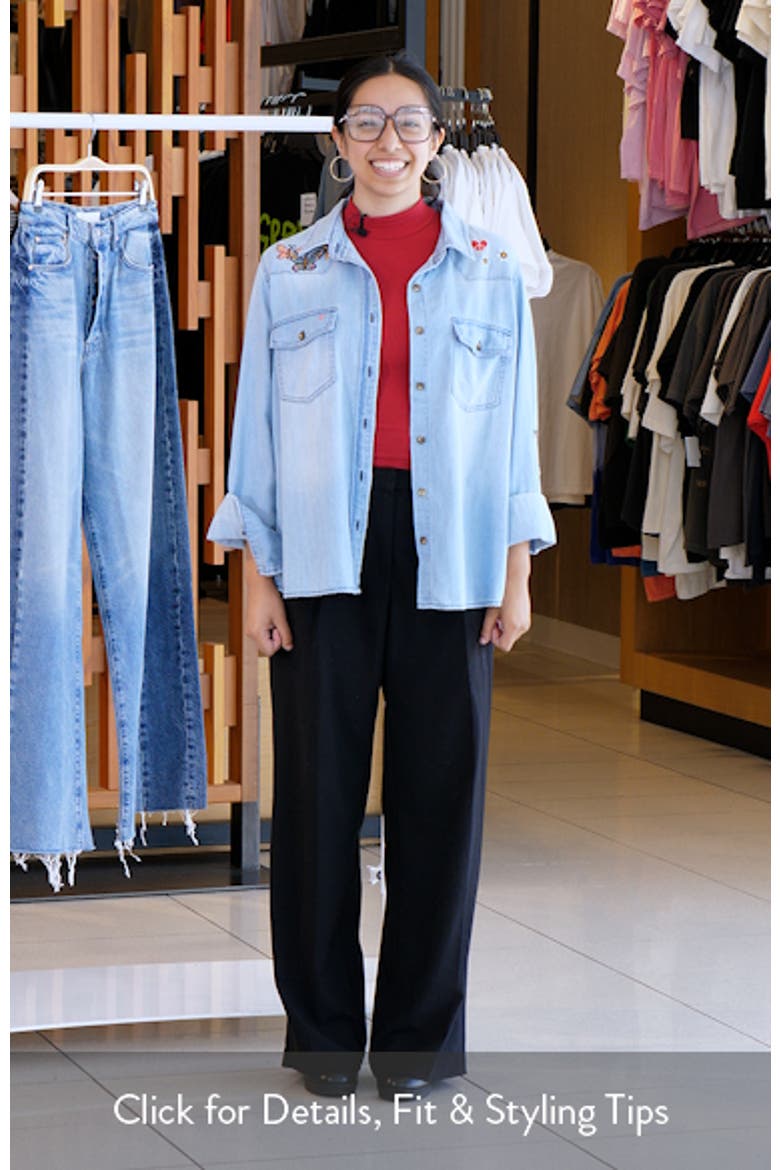 Butterfly Kiss Embroidered Denim Graphic Button-Up Shirt video