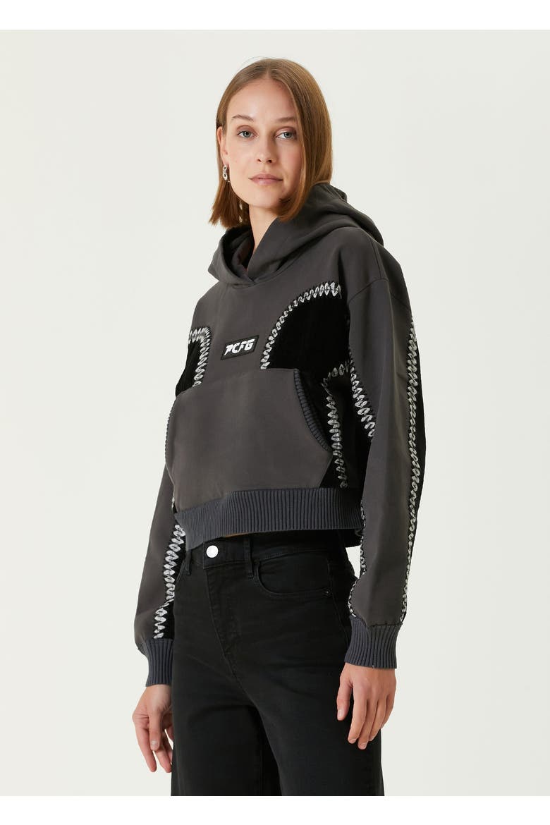 Cotton Panelled Hoodie  Women, Alternate, color, BLACK