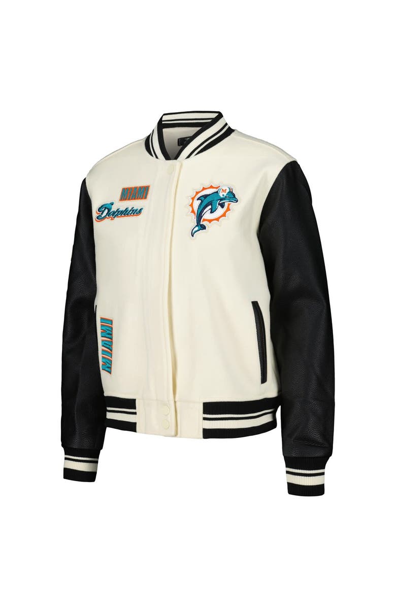 PRO STANDARD Women's Pro Standard Cream Miami Dolphins Retro Classic Vintage Full-Zip Varsity Jacket, Alternate, color,